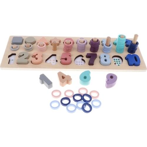 Kids Montessori Wooden Learning Numbers To Count Digital Shape Matchign Toy