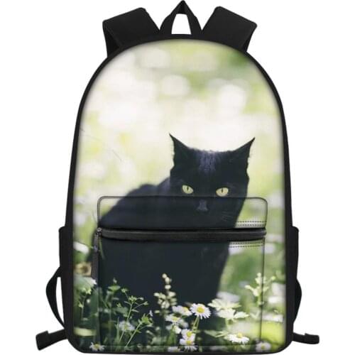 Childrens Canvas Backpack Flower Black Cats Pattern Girls School Book Bags Cartoon Animal Print Womens Travel Backpacks