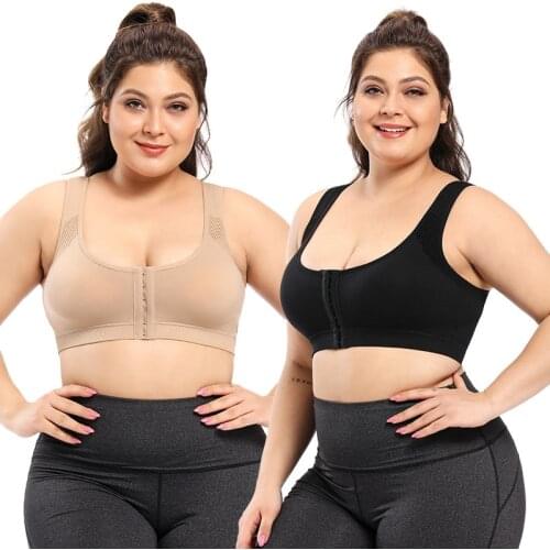 Women Plus Size Sport Bra Posture Corrector Padded Bra,Beautiful Back Sports Vest,Seamless Front Button Bra Push Up Sports Bra