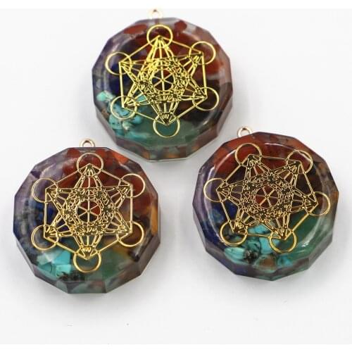 Hot New 7 Chakra Yoga Wheel Meditation Ogan Pendant Necklace Reiki High Quality Crushed Stone Resin Jewelry Wholesale 4PCS