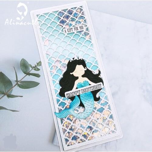 Alinacutle Metal Cutting Die Cut 2pc Fish Scales Grid Shell Slimline Card Scrapbooking Paper Craft Handmade Album Card Punch Art