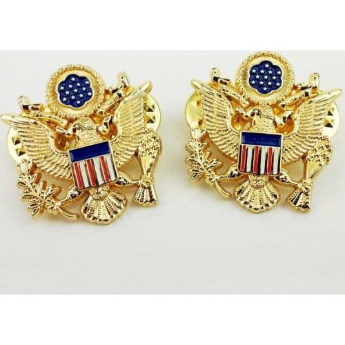 PAIR WWII US ARMY OFFICER SHOULDER EAGLE Mini COLLAR PIN BADGE INSIGNIA COCKADE GOLD