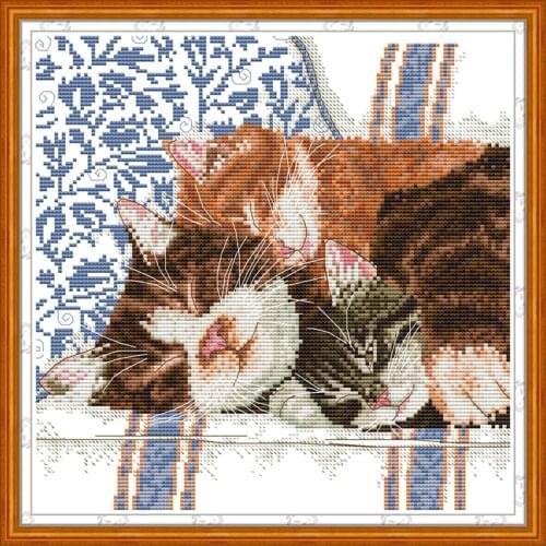Everlasting Love Intimate Cat Family Ecological Cotton Chinese Cross Stitch Kit Printed Stampted 11 14CT DIY Wedding Decoration