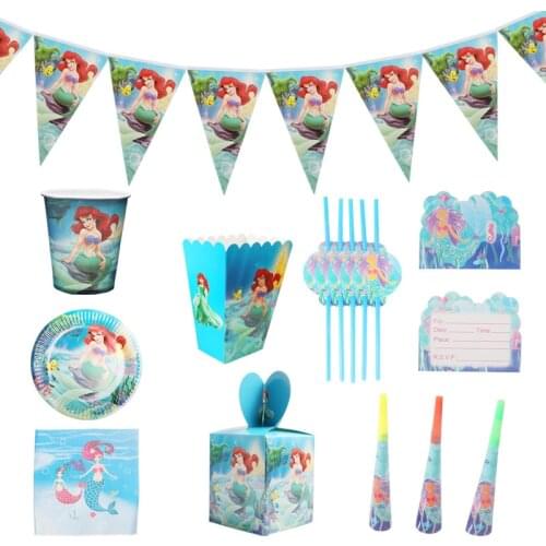 The little mermaid party decoration mermaid birthday party disposable tableware set cups and saucers first birthday baby shower
