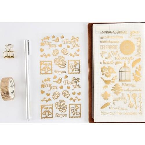 4 pcs Vintage gold foil sticker scrapbooking Cute Cat Bird Celebrate decorative stickers for notebook album School supplies F903