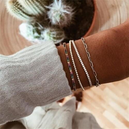 New Boho Engraved Multi-layer Geometry White Multicolor Crystal Chain Bracelet Accessories Best Gift For Women Wholesale B011