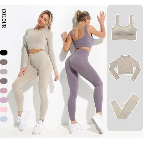 Gym Clothing Seamless Leggings Women Yoga Set Workout Clothes Female Athletic Wear Fitness Bra Long Sleeve Crop Top Sport Suit