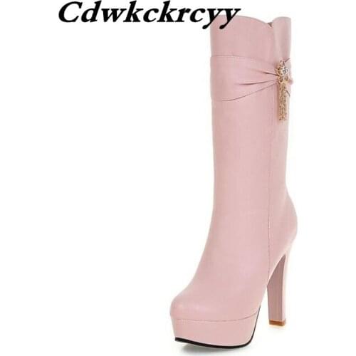 Promotion product Autumn and winter New pattern High-heeled Middle barrel boots Cashmere thickening fashion Women Boots 34-43