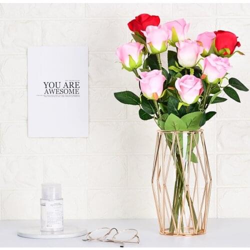Transparent Glass Vases With Metal Golden Vase Geometric Hydroponic Vase Home Room Flower Decoration vase decoration household