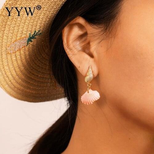 Multicolor Trumpet Shell Women Dangle Hanging Earrings Pop Color Summer Beach Jewelry Sweet Girl Exquisite Earrings Drop Brinco