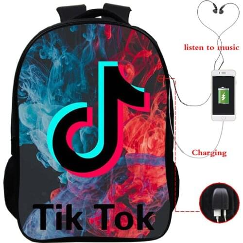 Tik tok USB Charge Backpack For Boys Girls Laptop Backpack 3D Printe Teenagers Travel Laptop Mochilas