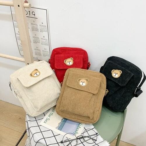 Bags for Women 2020 Fashion New Messenger Bags Corduroy Cartoon Bear Canvas Handbags Female Mini Purses Casual Shoulder Bags