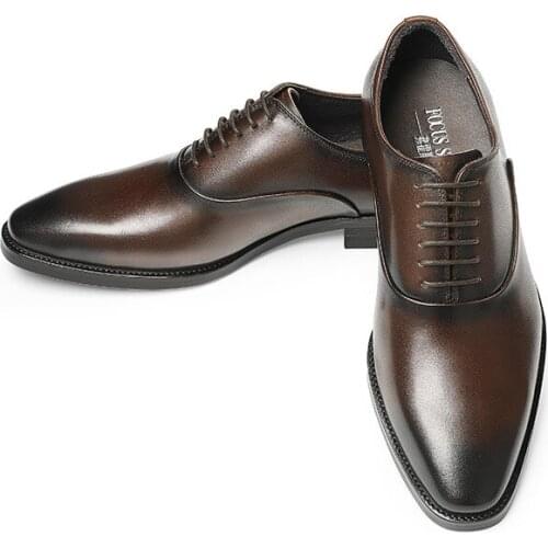 Handmade Men Genuine Wingtip Luxury Leather Classic Oxford Pointed Toe Laces Up Dress Brogues Wedding Business Platform Shoes