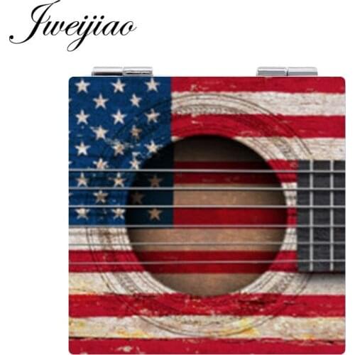 Youhaken Musical The USA Country Flag Photo Pocket Mirror Folding Square 1X/2X Magnifying PU Leather Makeup Mirror Gifts