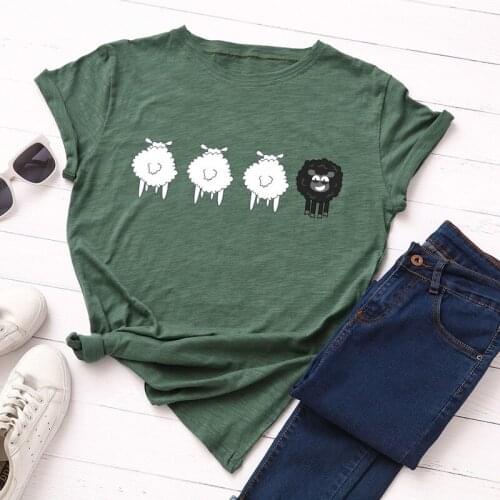 Summer Women T Shirt Plus Size 5XL Cotton Cute Sheep Animal Print Female Short Sleeve Oversized Tshirts Casual Graphic Tee Tops