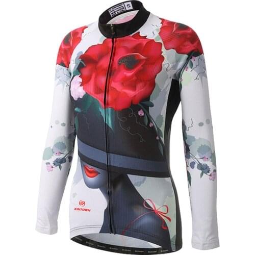Womens Cycling Jersey MTB Bicycle Clothing Ciclismo Long Sleeves Jersey Road Riding Shirt Quick Drying Print Cycling Clothes