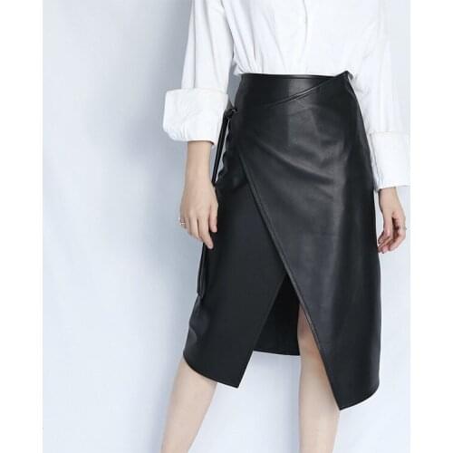 Top brand Autumn new 2020 arrival asymmetric design real sheep leather skirt,fashion leather skirt high quality