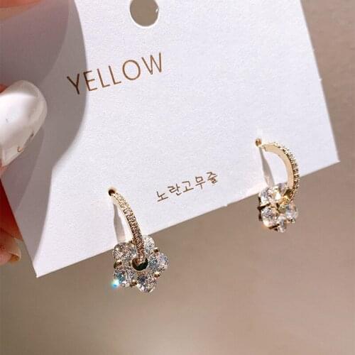 Fashion Colorful Funny Flower Drop Dangle Circle Drop Earrings Gifts For Women Girls Trendy Romantic Zircon Clear Jewelry