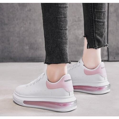 2021 New Air Cushion Bottom White Shoes Womens Casual All-match Thickened Soles Increase Breathable Womens Shoes