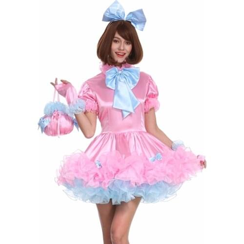 Sissy Girl Lockable Maid Bow Pink Dress Stain Puffy Crossdress Uniform