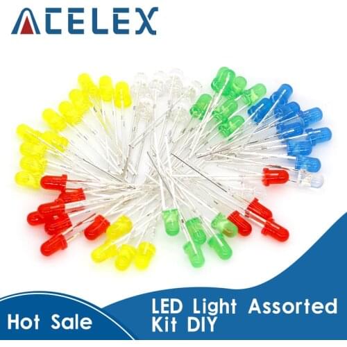 100pcs 3mm LED Light Assorted Kit DIY LEDs Set White Yellow Red Green Blue 5kinds X 20pcs=100pcs