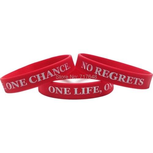 100pcs Inspirational Quote red pink ONE Life, ONE Chance. NO Regrets wristband silicone bracelets free shipping by ePacket A