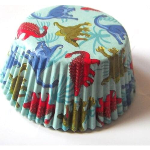 100X Paper Cake Cup Liners Cute Dinosaur holder Baking Cup Muffin tray for boys' birthday party Cupcake Cases baby shower Grils