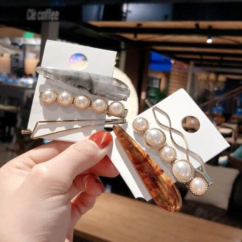3pcs/set Vintage Pearl Hair Barrettes Fashion Acrylic Geometric Hair Clips For Women Simple Acetate Hair Pins Grips Accessories