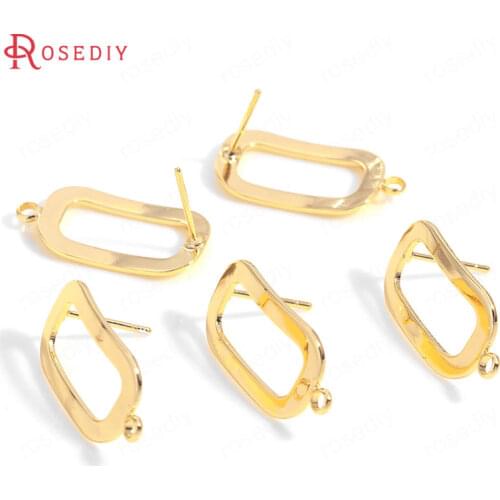 C890)6 pieces 11.5x22.5mm 24K Gold Color Brass Rounded Rectangle Stud Earrings High Quality Diy Jewelry Findings Accessories