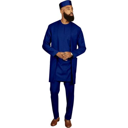 African Clothing for Men Agbada Robe Dashiki Shirts Ankara Pants Tribal Hat Wedding Evening Outfits 4 Pieces v2116032