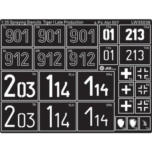 AM-WORKS LW35038 1/35 WWII German Tiger I Late Production s.Pz.Abt 507 - Stencil Mask