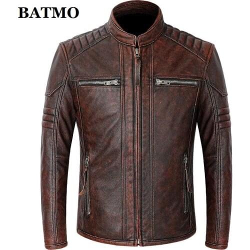 BATMO 2020 new arrival sping natural cow leather jackets men,real leather jackets,plus-size S-4XL PDD25