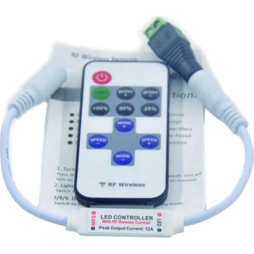 20pcs 11 keys RF Wireless LED Remote Controller Dimmer DC 5V-24V For 5050 3528 Single Color Light Strip with DC connector