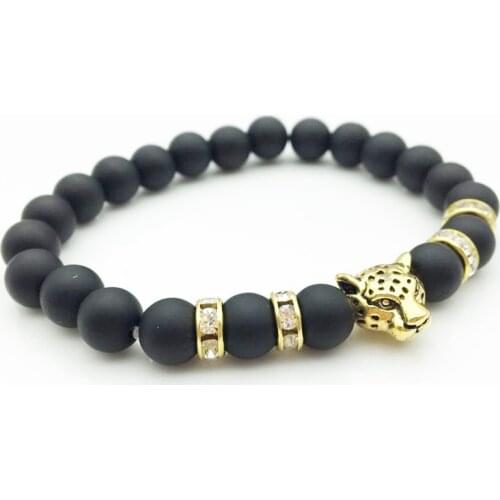 Natural Stone Beads Men Bracelets Lucky Charm Matte Black 8mm Bead Pumice Stone Matt Tiger Leopard Bracelets For Men Jewelry