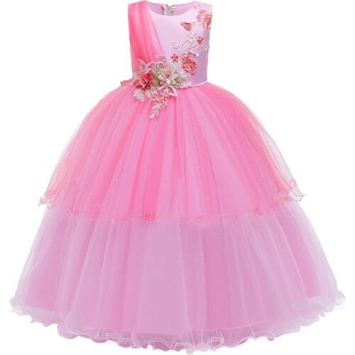 Flower Kids Girls lace Applique Party Ball Gown Prom Dresses Elegant Kid Girl Princess Wedding Children First Communion Dress