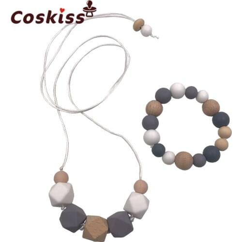 Baby Teething Necklace Bracelet for Mom, Silicone Teething Beads, 100% BPA Free