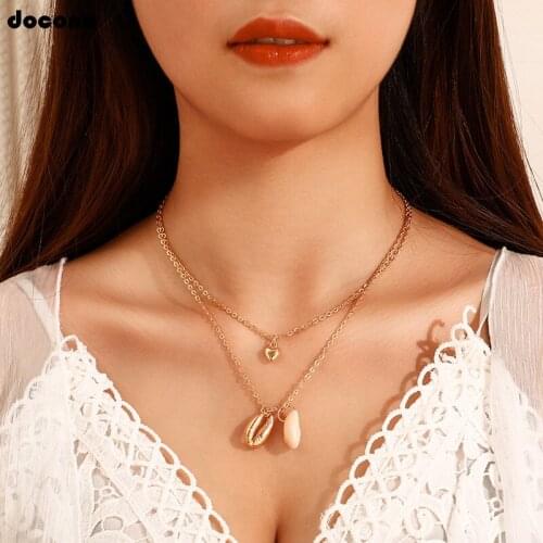 Docona Boho Shell Ball Pendant Necklace for Women Girl Metal Choker Multilayer Necklace Party Jewelry Collares 8271