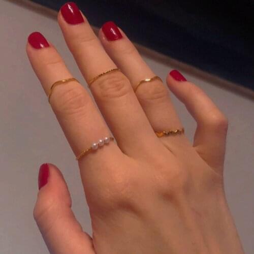 EN Fashion Pearl Round Rings For Woman Bohemian New Gold Color Wave Geometric Rings 5 Pcs/Set Bridal Wedding Jewelry Boho Women