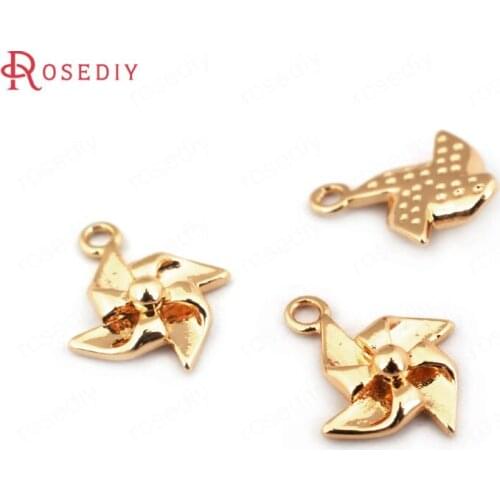 F518)10 pieces 12*10mm 24K Champagne Gold Color Plated Brass Windmill Charms Pendants Jewelry Findings Accessories