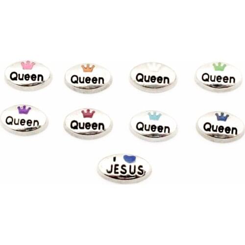 Hot Selling 10Pcs/Lot Queen Crown Floating Charms Living Glass Floating Memory Locket Charms Jewelry