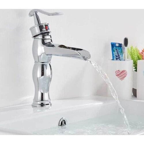 Bathroom Chrome Waterfall Basin Sink Faucet Nickel Wide Spout Vessel Sink Fauet Hot Cold Water Mixer Tap Deck Mounted Wash Tap