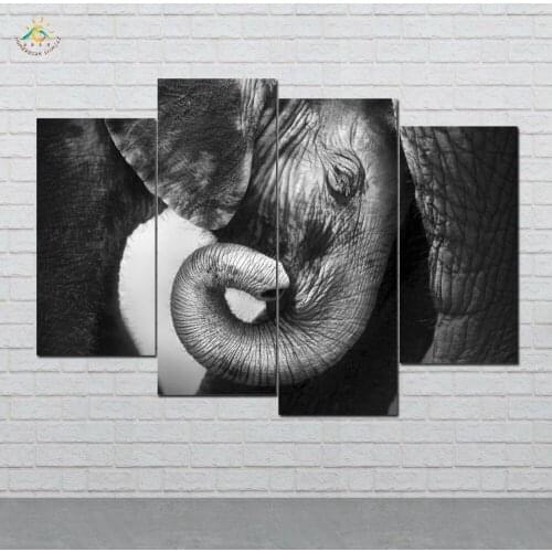 Baby Elephant and its Mom Picture And Poster Canvas Painting Modern Wall Art Print Pop Art Wall Pictures For Living Room 4 PIECE