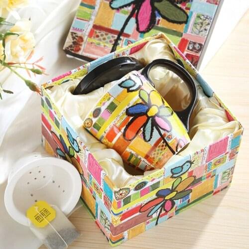 Ceramic liner tea cup with lid tea separation Japanese simple office home cup gift giving coffee cup