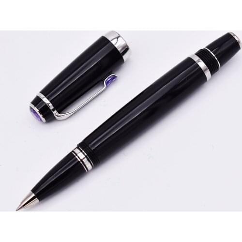 Crocodile Classic Black Rollerball Pen, Noble Sapphire on Top with Golden Clip Writing Gift Pen Box Optional for Office Business