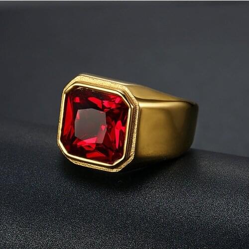 Classic Red/Blue/Black Stone Ring Men And Women Punk Hip Hop Stainless Steel Big Stone Biker Ring Jewelry Gift Free Shipping