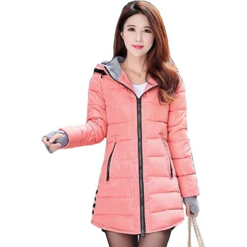 Nice women winter hooded warm coat plus size candy color cotton padded jacket female long parka womens wadded jaqueta feminina