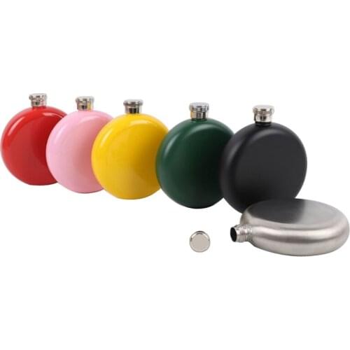 304 Stainless Steel round Hip Flask Men Carry Colorful 5 Oz Portable Hip Flask