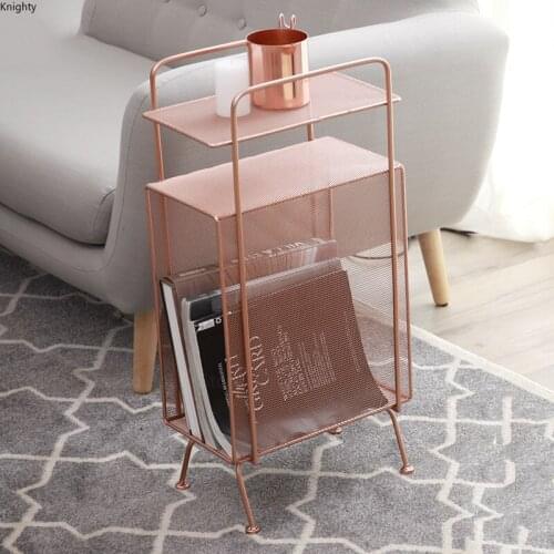 High Quality Metal Storage Rack Bedside Magazine Book Shelf Floor Stand Bookcase Gold Pink Luxury Storage Shelves Steel Wire L