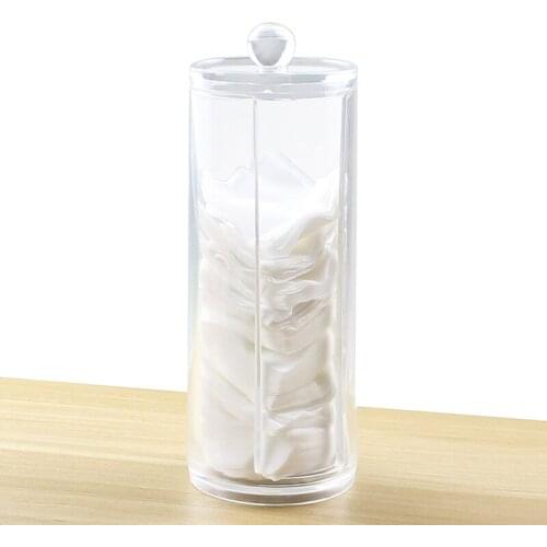 Multifunctional Round Q tip Cotton Pad Organizer Acrylic Cotton Swab Storage Case Jewelry Storage Box Transparent