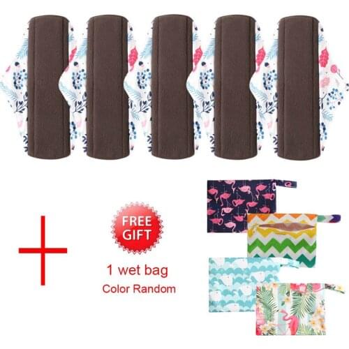 Ohbabyka Reusable Pads bamboo Charcoal Sanitary Pads Mama Menstrual Cotton Pads Washable Panty Liner Pads Health Feminine5+1set